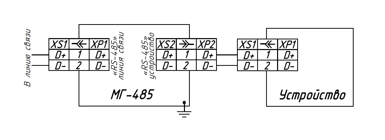 Схема подключения внешних устройств к модулю грозозащиты МГ-485